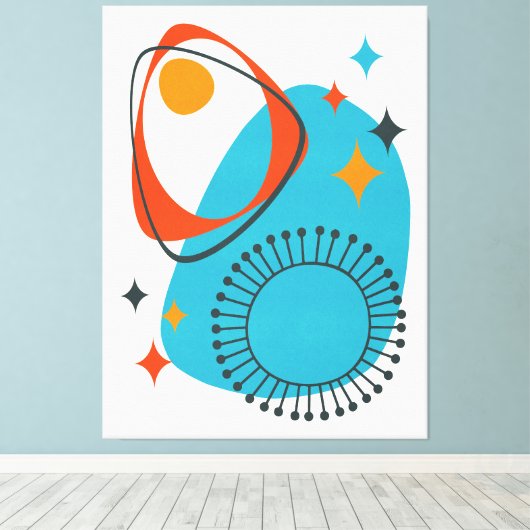 Middeleeuws modern atoomtijdperk 14 Blauw, Rood, S Canvas Afdruk (Insitu (Houten vloer))