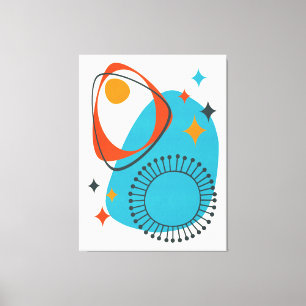 Middeleeuws modern atoomtijdperk 14 Blauw, Rood, S Canvas Afdruk