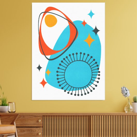 Middeleeuws modern atoomtijdperk 14 Blauw, Rood, S Canvas Afdruk (Insitu (Woonkamer))