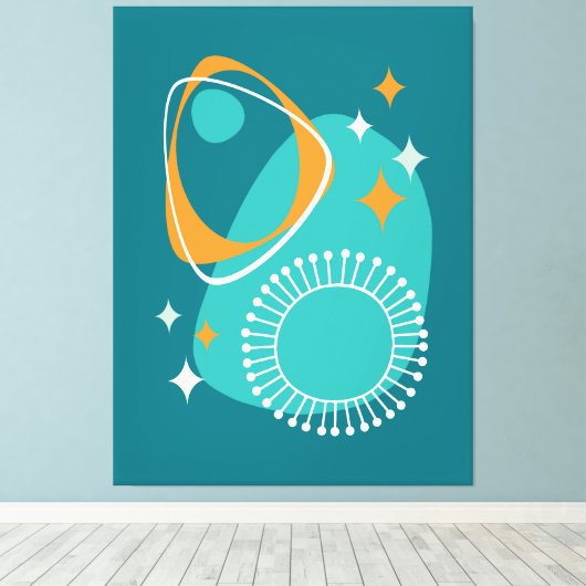 Middeleeuws modern atoomtijdperk 14 Blauwgroen aqu Canvas Afdruk (Insitu (Houten vloer))