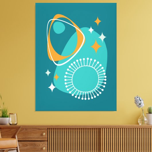 Middeleeuws modern atoomtijdperk 14 Blauwgroen aqu Canvas Afdruk (Insitu (Woonkamer))