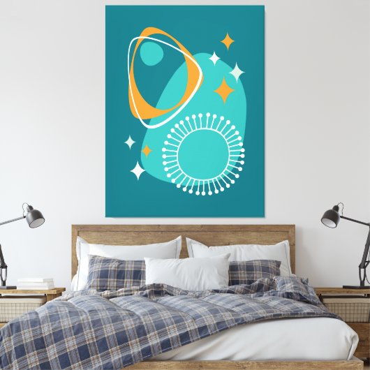 Middeleeuws modern atoomtijdperk 14 Blauwgroen aqu Canvas Afdruk (Insitu (Slaapkamer))