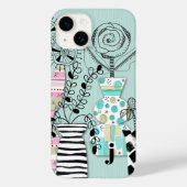 Middeleeuws modern bloemig Blauwgroen monogram Case-Mate iPhone Case (Achterkant)