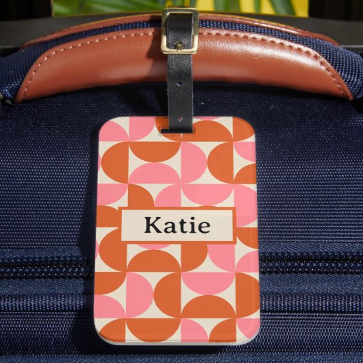 Middeleeuws modern geometrisch roze sinaasappel mo bagagelabel (Voorkant Insitu 2)