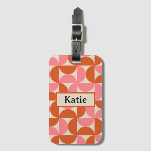 Middeleeuws modern geometrisch roze sinaasappel mo bagagelabel (Voorkant (verticaal))