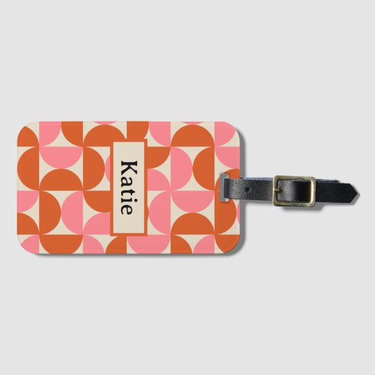 Middeleeuws modern geometrisch roze sinaasappel mo bagagelabel (Voorkant (horizontaal))
