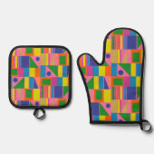 Middeleeuws modern kleurrijk Retro geometrisch pat Ovenwant & Pannenlap Set (Voorkant)