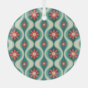 Middeleeuws modern: Oranje bloemen Abstract Glas Ornament