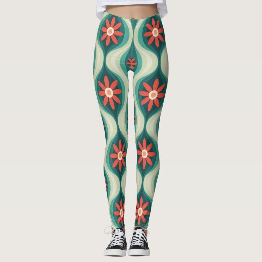 Middeleeuws modern: Oranje bloemen Abstract Leggings (Voorkant)