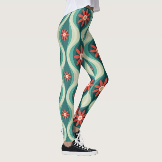 Middeleeuws modern: Oranje bloemen Abstract Leggings (Rechts)