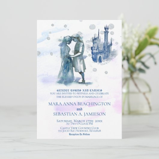 *~* Middeleeuws Paar Verliefd Kasteel Bruiloft Kaart (Staand voorkant)