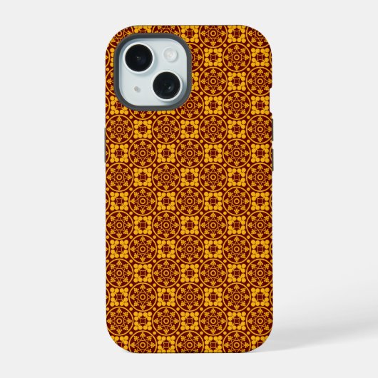 Middeleeuws Patroon Goud & Rood iPhone 15 Case (Achterkant)