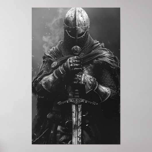 Middeleeuws Ridder Holding Sword Poster (Voorkant)