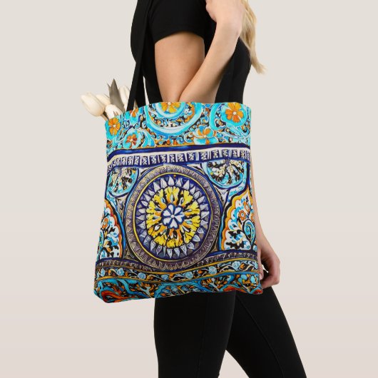 Middeleeuws Romeins Italiaans Spaans Majolica Flor Tote Bag (Dichtbij)