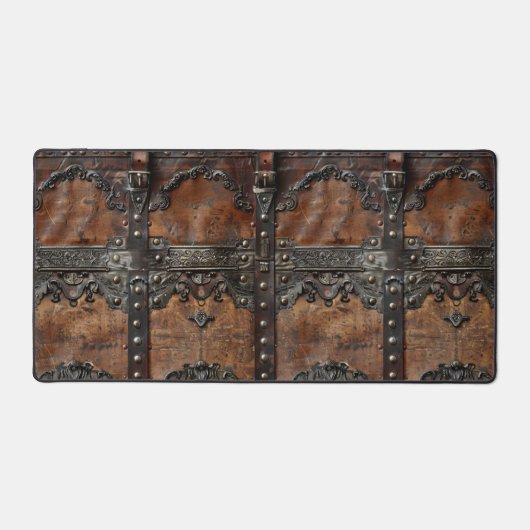 Middeleeuws rustiek leer en ijzeren printerbalie M Bureaumat (Voorkant)