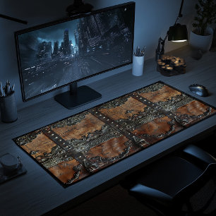 Middeleeuws rustiek leer en ijzeren printerbalie M Bureaumat