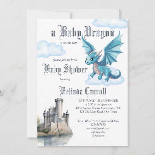 Middeleeuws schattig baby dragon baby shower kaart (Voorkant)