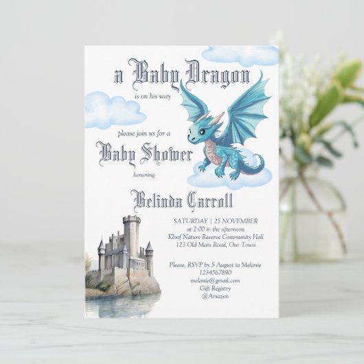 Middeleeuws schattig baby dragon baby shower kaart (Staand voorkant)