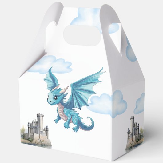 Middeleeuws schattig blauw draak baby shower aange bedankdoosjes (Achterkant)