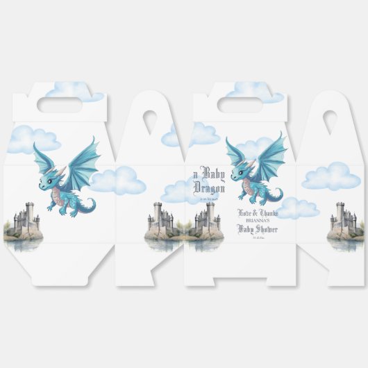 Middeleeuws schattig blauw draak baby shower aange bedankdoosjes (Ongevouwen)