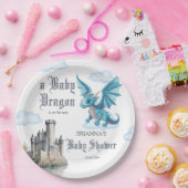 Middeleeuws schattig blauw draak baby shower aange papieren bordje (Feest)