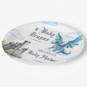 Middeleeuws schattig blauw draak baby shower aange papieren bordje (Gekanteld)