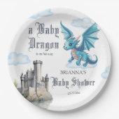 Middeleeuws schattig blauw draak baby shower aange papieren bordje (Voorkant)