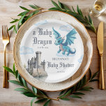 Middeleeuws schattig blauw draak baby shower aange papieren bordje<br><div class="desc">Middeleeuwse schattige baby dragon baby shower monogrammed papier borden sjabloon,  pastel neutrale kleur schattig blauw baby dragon baby shower gepersonaliseerde borden,  middeleeuws baby shower op maat papieren borden middeleeuwse kasteelfantasie baby shower gepersonaliseerde tafeldecoratie bedrukte papieren borden</div>