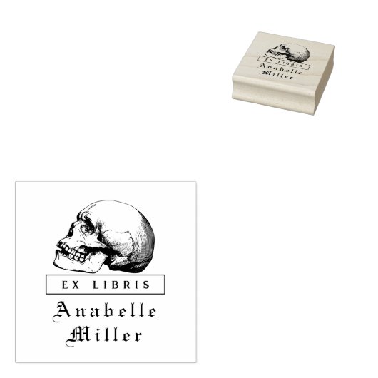 Middeleeuws script Gotische schedel Classy Ex Libr Rubberstempel (Gestempeld)