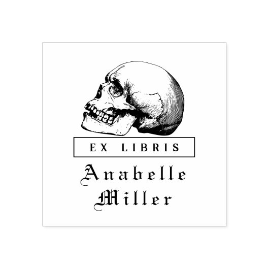 Middeleeuws script Gotische schedel Classy Ex Libr Rubberstempel (Afrduk)