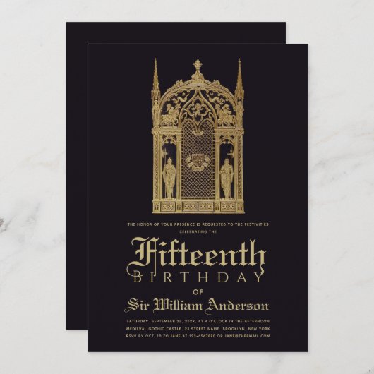 Middeleeuws thema Verjaardag Gothic Knight Black G Kaart (Voorkant / Achterkant)