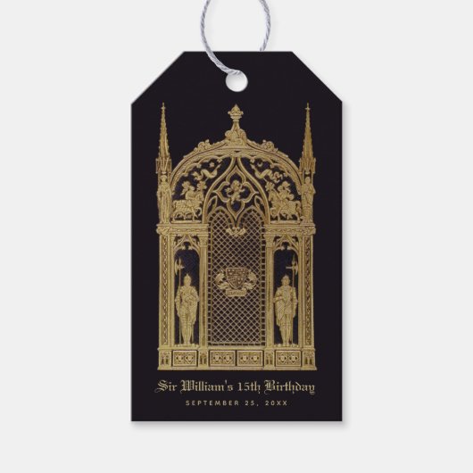 Middeleeuws thema Verjaardag Zwart Goud Gotische R Cadeaulabel (Voorkant)