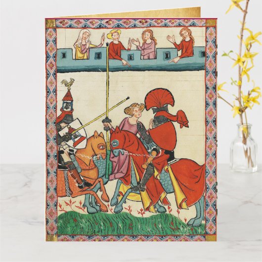 MIDDELEEUWS TOERNOOI, RIDDERS PAARD EN DAMSELS KAART (Gele Bloem)