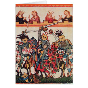 MIDDELEEUWS TOERNOOI, VECHTENDE RIDDERS EN JONKVRO