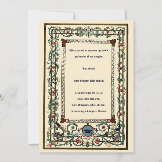  "middeleeuws" verlicht Afstuderen Kaart (Achterkant)