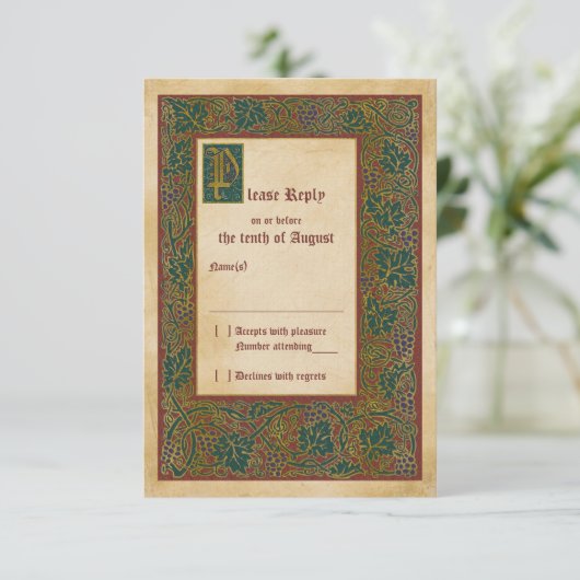 Middeleeuws Verlicht Manuscript Bruiloft RSVP antw (Staand voorkant)