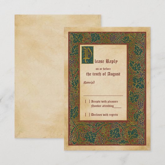 Middeleeuws Verlicht Manuscript Bruiloft RSVP antw (Voorkant / Achterkant)