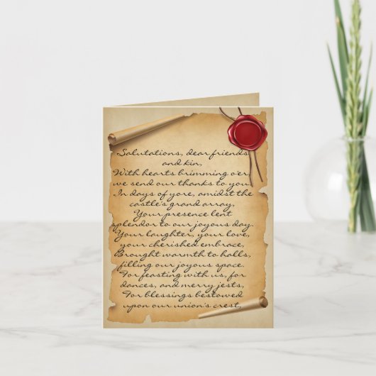 Middeleeuws verouderd Scroll Wax Seal Bruiloft Dan Bedankkaart (Voorkant)