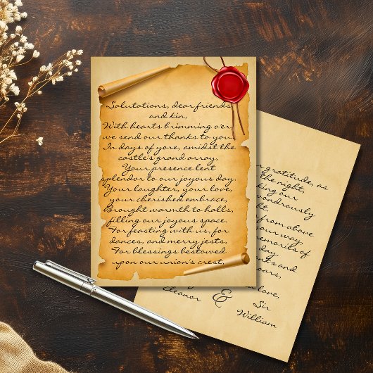 Middeleeuws verouderd Scroll Wax Seal Bruiloft Dan Bedankkaart