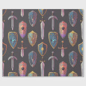 Middeleeuws zwaard en schild inpakpapier (Vlak)