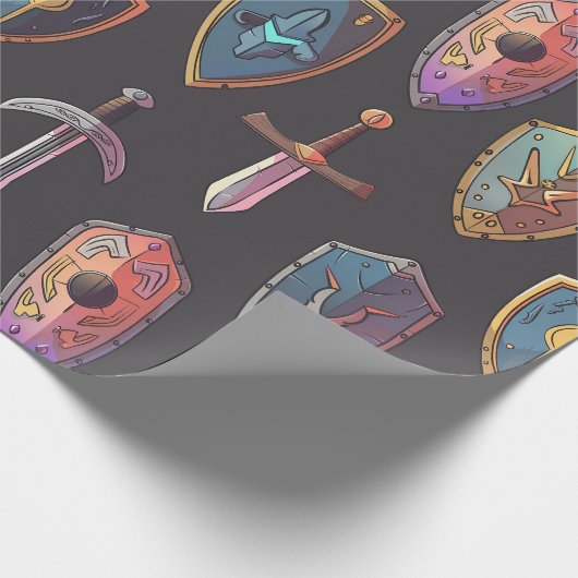 Middeleeuws zwaard en schild inpakpapier (Hoek)