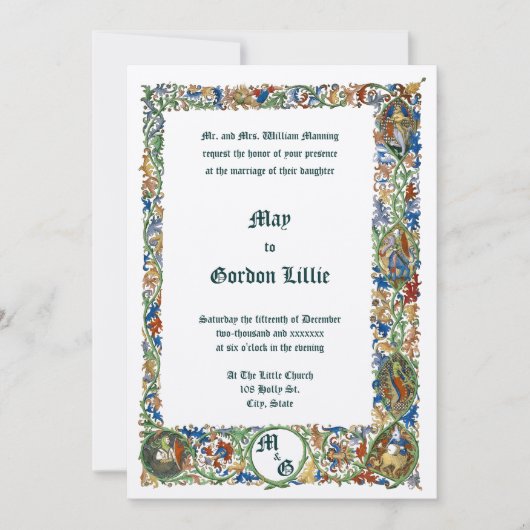 Middeleeuwse 1400's Verlichte bruiloft Kaart (Voorkant)