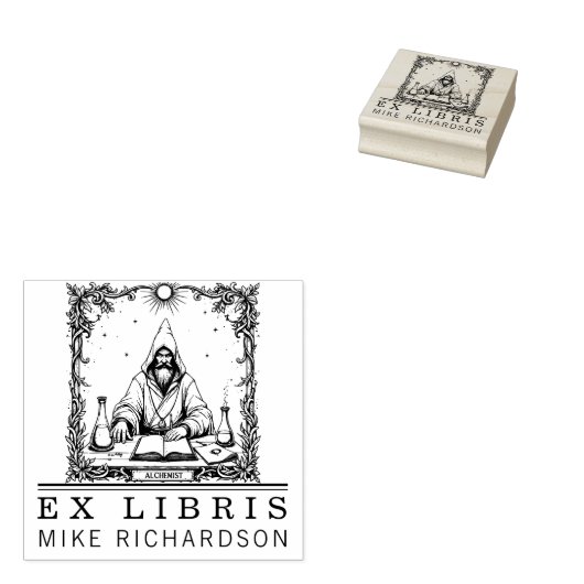 Middeleeuwse alchemistische boekplaatstempel rubberstempel (Gestempeld)