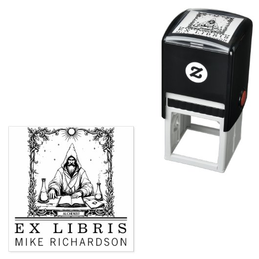 Middeleeuwse alchemistische boekplaatstempel zelfinktende stempel (In situ)