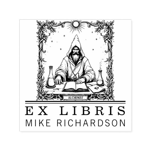 Middeleeuwse alchemistische boekplaatstempel  zelfinktende stempel (Design)