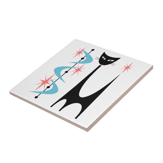 Middeleeuwse atoomkat met Blue Boomerangs Tile Tegeltje (Zijkant)