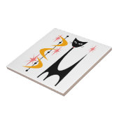 Middeleeuwse atoomkat met gele Boomerangs Tegel Tegeltje (Zijkant)