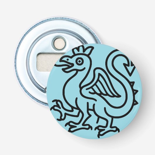 Middeleeuwse Basilisk Sigil Fantasy Heraldiek Myth Button Flesopener (Voorkant)