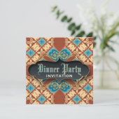 Middeleeuwse Batik Tartan Dinner Party Uitnodiging (Staand voorkant)