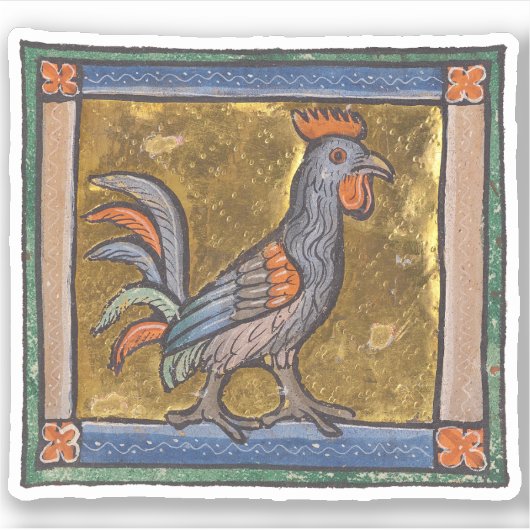 Middeleeuwse Bestiaire Haan c. 1270 Sticker (Voorkant)